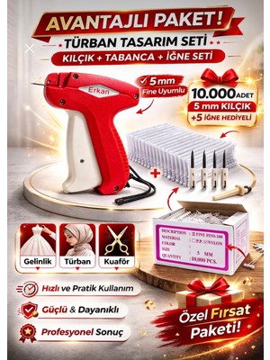 Erkan 5 mm Şeffaf Gelinlik Kılçık - Tabanca ve İğne Seti 1 Kutu 10.000 Adet