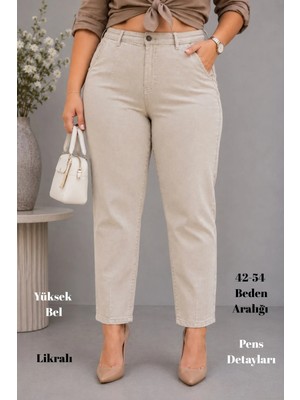 Cedy Denim Mom Fit Jean Büyük Beden Yüksek Bel Carrot Kesim Dar Paça Pileli Esnek Kot Pantolon C600