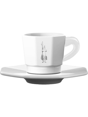 TeknoKapsül Bialetti - 4'lü Espresso Fincan Seti - Sekizgen Tasarım - Beyaz Renk - Porselen