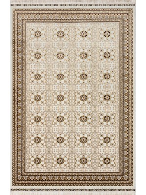 Eko Halı Sateen Afghan 03 Beige Premium Yıkanabilir Afgan Desenli Kaymaz Taban Ince Dokuma Halı