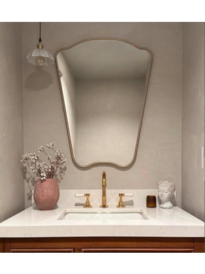 Ayrex Asimetrik Duvar Aynası/gold Çerçeveli Düzensiz Dekor Ayna/banyo Aynası Gold 60 x 80