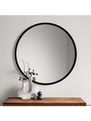 Ayrex 70X70 Yuvarlak Çerçeveli Dekor Aynası/banyo Aynası/dekoratif Makyaj Aynası Siyah 70 x 70