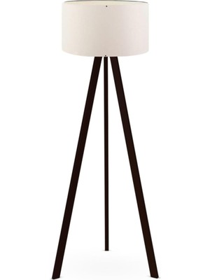 Ayrex Bohhem Art Tripod Ahşap Ayaklı Lambader Köşe Lambası Krem Upvc Krem