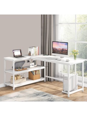 Ayrex 8918 140CM L Masa Oyun Masası Çalışma Masası Kitaplıklı Masa Ofis Masası Yazı Masası