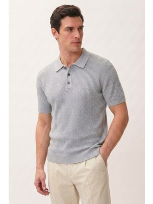 Allunique Gri Polo Yaka Kısa Kollu Triko
