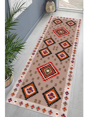 Ayrex Pelangi Kilim Desenli Etnik Dijital Baskı Yıkanabilir Kaymaz Taban Modern Salon Halı ve Yol