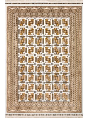 Eko Halı Sateen Afghan 02 Beige Premium Yıkanabilir Afgan Desenli Kaymaz Taban Ince Dokuma Halı