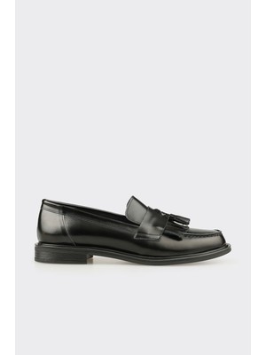 Elle Siyah Deri Kadın Günlük Loafer