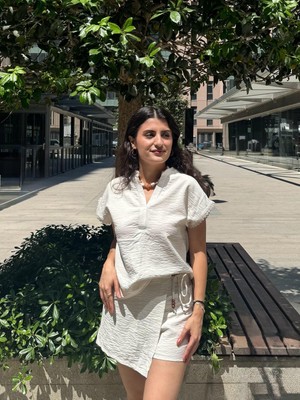Cherie Style Kadın Bohem Nakış Detaylı V-Yaka Gevşek Kesim Bluz
