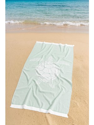 Soley Tortuga | %100 Pamuk Saçaklı Plaj Havlusu | 80X150 cm (Yeşil)