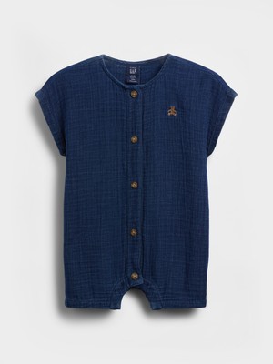 Gap Bebek Koyu Mavi Pamuk Gauze Denim Şort Tulum