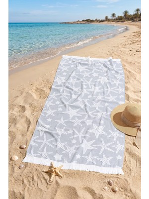 Soley Stella | %100 Pamuk Saçaklı Plaj Havlusu | 80X150 cm (Gri)