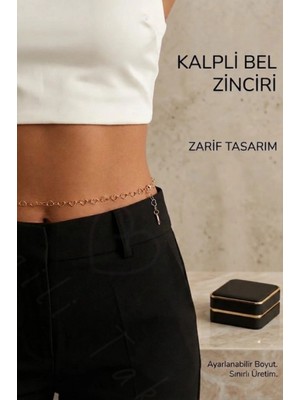 Sevgili Takı Ayarlanabilir Kalp Detaylı Gold Renk Çelik Bel Zinciri | Kadın Bel Takısı | Vücut Aksesuarı | 777 Serisi