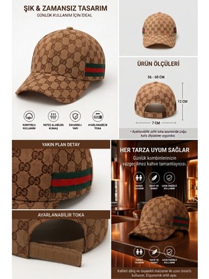 Özkurt Ticaret Unisex Monogram Desenli Cırtlı Ayarlanabilir Spor Kasket Şapka (Premium Seri)
