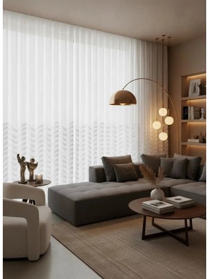 Ayrex Mila Yarı Desenli 1/3 Pileli Tül Perde, Ekru, 300 x 270