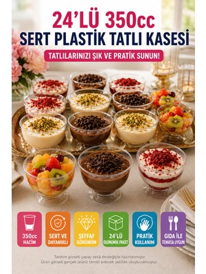 Open Home Concept 24'lü 350 cc Şeffaf Sert Plastik Tatlı Kasesi Kullan At Parti Davet Aşure Muhallebi Sunum Kase Seti!
