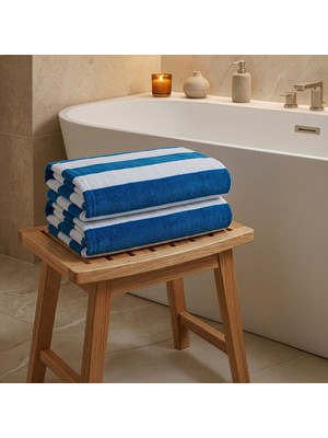 Rani Mobilya Rani Home Banyo Havlusu Seti  Beyaz - Mavi BD-6441