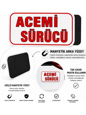 Mega Oto Market Acemi Şoför - Acemi Sürücü Magneti Tak Çıkar Manyetik Araba Bagaj Uyarı Levhası - Acemi Sürücü