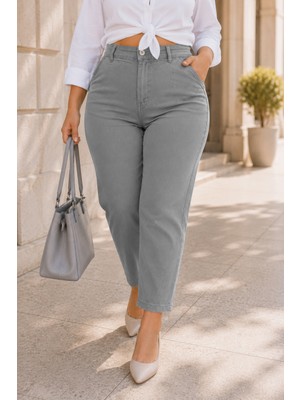 Cedy Denim Mom Fit Jean Büyük Beden Yüksek Bel Carrot Kesim Dar Paça Pileli Esnek Kot Pantolon C600