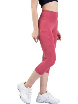 Ayrex Snc Kadın Yüksek Bel Kapri Yoga Tayt, Polyester Spandeks, Toparlayıcı Özellikli, Cepli, S