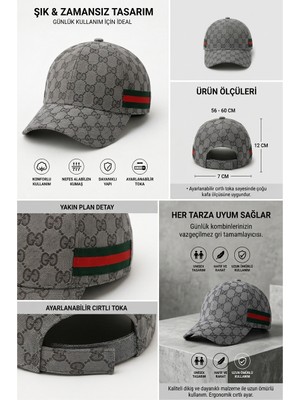 Özkurt Ticaret Unisex Monogram Desenli Cırtlı Ayarlanabilir Spor Kasket Şapka (Premium Seri)