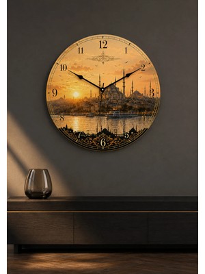 AA Shop Istanbul Türkiye Şehir Manzaraları Desenli Dekoratif Baskılı Ahşap Duvar Saati 45 cm Sessiz Akar Mekanizma 890