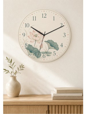AA Shop Dekoratif Baskılı Ahşap Botanik Desenli Duvar Saati Sessiz Akar Mekanizmalı Modern Çiçek ve Yaprak 821