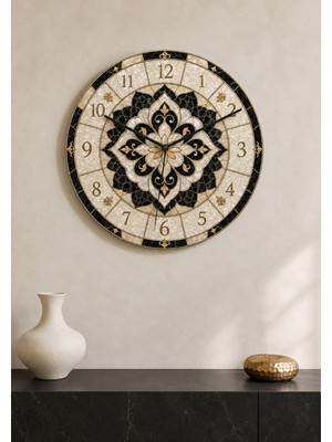 AA Shop ve Vitray Görünümlü Dekoratif Baskılı Ahşap Duvar Saati 45 cm Sessiz Akar Mekanizma 888