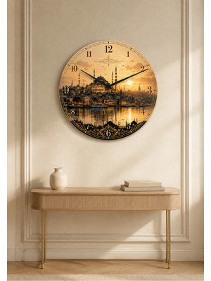 AA Shop Istanbul Türkiye Şehir Manzaraları Desenli Dekoratif Baskılı Ahşap Duvar Saati 45 cm Sessiz Akar Mekanizma 895