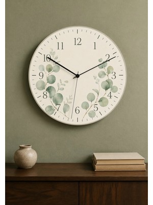 AA Shop Dekoratif Baskılı Ahşap Botanik Desenli Duvar Saati Sessiz Akar Mekanizmalı Modern Çiçek ve Yaprak 817