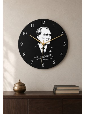 AA Shop Atatürk Temalı Baskılı Dekoratif Baskılı Ahşap Duvar Saati Sessiz Akar Mekanizmalı 810