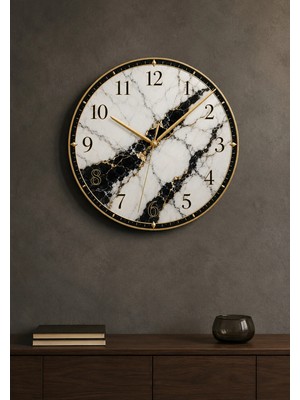 AA Shop Lüks Mermer Desenli Baskılı Dekoratif Baskılı Ahşap Duvar Saati 45 cm Sessiz Akar Mekanizma 880