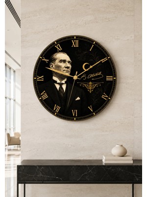 AA Shop Atatürk Temalı Baskılı Dekoratif Baskılı Ahşap Duvar Saati Sessiz Akar Mekanizmalı 814