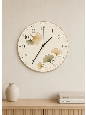 AA Shop Dekoratif Baskılı Ahşap Botanik Desenli Duvar Saati Sessiz Akar Mekanizmalı Modern Çiçek ve Yaprak 822