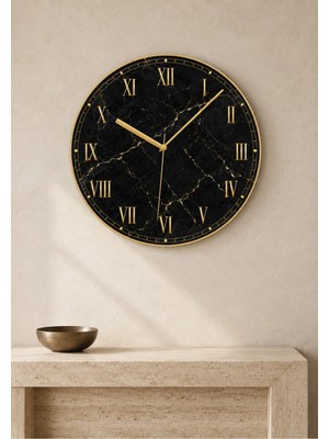 AA Shop Lüks Mermer Desenli Baskılı Dekoratif Baskılı Ahşap Duvar Saati 45 cm Sessiz Akar Mekanizma 881