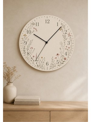AA Shop Dekoratif Baskılı Ahşap Botanik Desenli Duvar Saati Sessiz Akar Mekanizmalı Modern Çiçek ve Yaprak 825