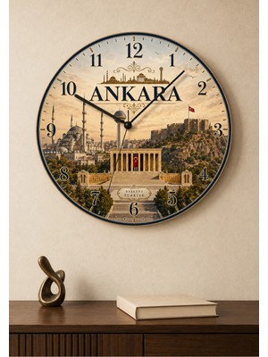 AA Shop Ankara Türkiye Şehir Manzaraları Desenli Dekoratif Baskılı Ahşap Duvar Saati 45 cm Sessiz Akar Mekanizma 889