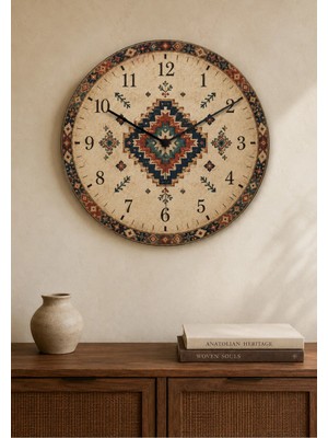 AA Shop Anadolu Motifli Baskılı Duvar Saati Etnik Kilim Desenli Sessiz Dekoratif Baskılı Ahşap Saat 802