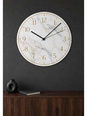 AA Shop Lüks Mermer Desenli Baskılı Dekoratif Baskılı Ahşap Duvar Saati 45 cm Sessiz Akar Mekanizma 877