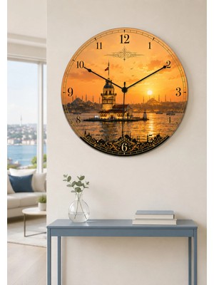 AA Shop Kız Kulesi Türkiye Şehir Manzaraları Desenli Dekoratif Baskılı Ahşap Duvar Saati 45 cm Sessiz Akar Mekanizma 891