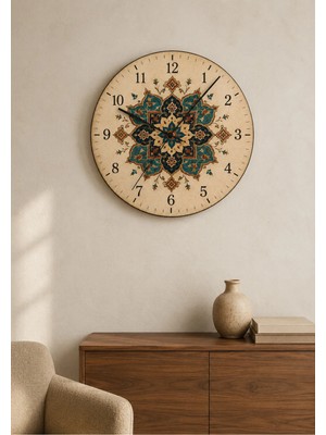 AA Shop Anadolu Motifli Baskılı Duvar Saati Etnik Kilim Desenli Sessiz Dekoratif Baskılı Ahşap Saat 800