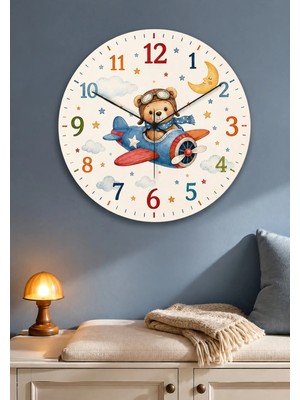 AA Shop Çocuk ve Bebek Odası Duvar Saati Modelleri Renkli Baskı Eğitici ve Sessiz Dekoratif Baskılı Ahşap Saat 830