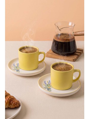 Sarı Elegant Blossoms 2 Kişilik Kahve Sunum Seti - 4 Parça