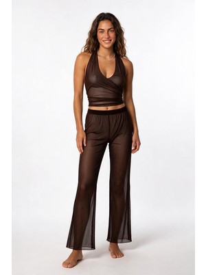 Aquella Desenli Tül Crop Top-Pantolon Takım