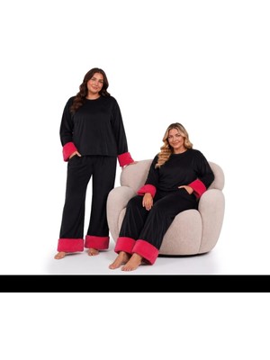 Yare Büyük Beden Kadife Peluş Kollu Pijama Takımı