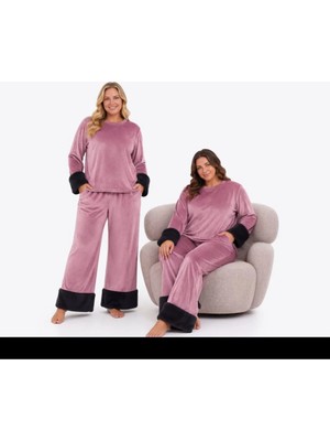 Yare Büyük Beden Kadife Peluş Kollu Pijama Takımı
