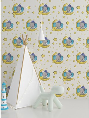 S Digital Uyuyan Fil ve Yıldızlar Duvar Sticker Seti - 120X100 cm - Bebek ve Çocuk Odası Dekoru - Kendinden Yapışkanlı Mat Pvc Folyo