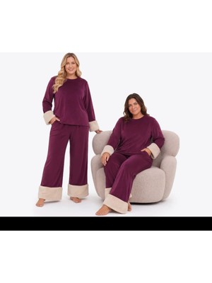 Yare Büyük Beden Kadife Peluş Kollu Pijama Takımı