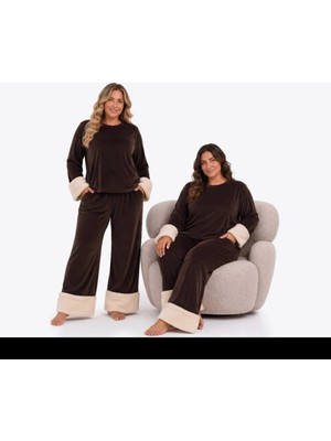 Yare Büyük Beden Kadife Peluş Kollu Pijama Takımı