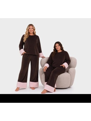 Yare Büyük Beden Kadife Peluş Kollu Pijama Takımı